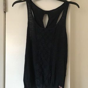 Hollister navy blue flower lace tank top